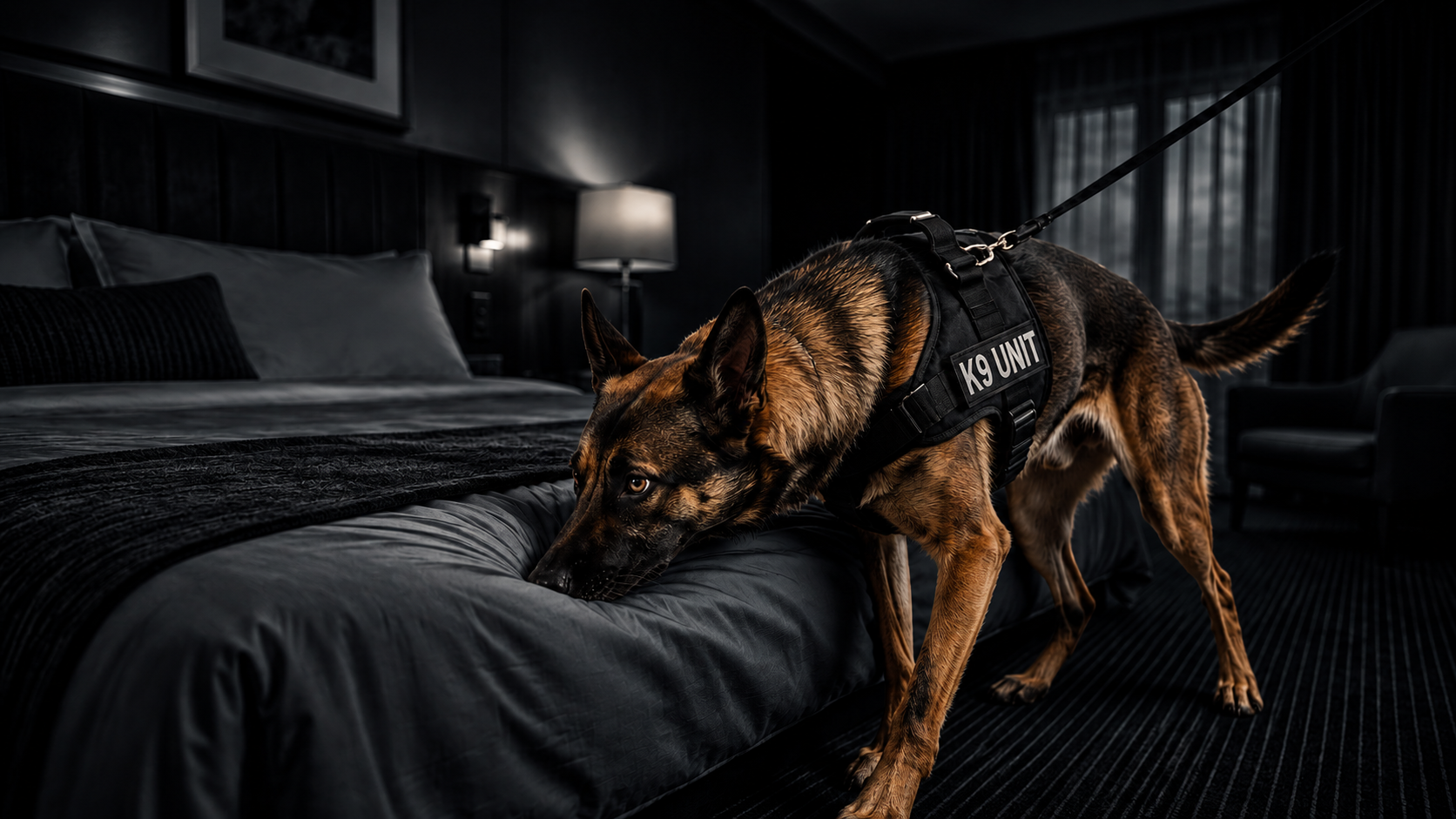 Byers K9 bed bug detection dog inspecting a room in Denver, Colorado